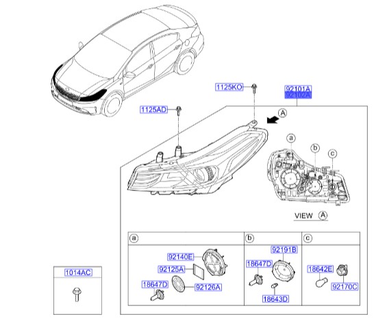 چراغ جلو راست سراتو 2014 | Hyundai/KIA Genuine Parts | سراتو YD مدل ۲۰۱۴ تا ۲۰۱۸  92102A7550