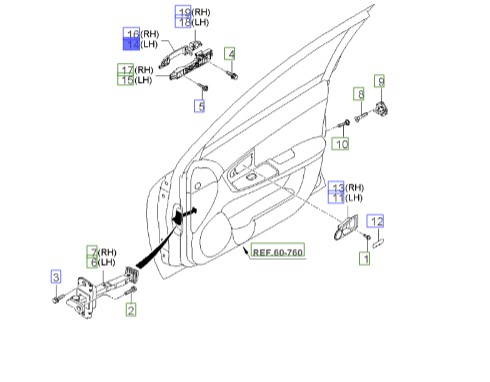 دستگیره در جلو خارجی چپ سراتو 2007 | Hyundai/KIA Genuine Parts | سراتو LD مدل 2007 تا 2009       826502F011