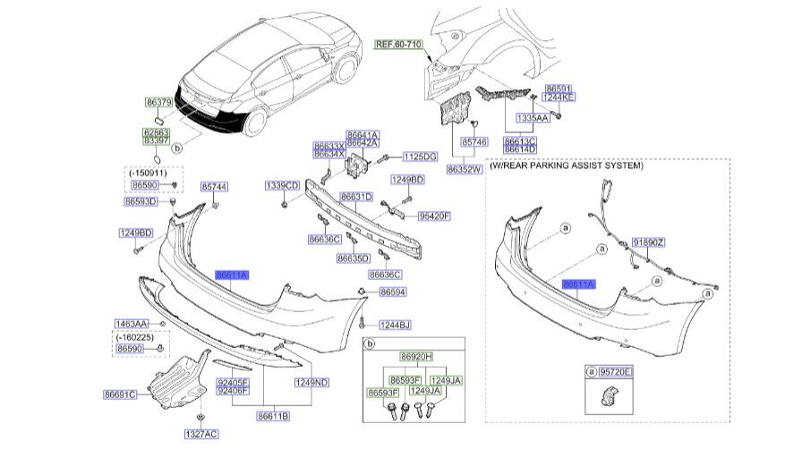 سپر عقب سراتو ۲۰۱۵ – سراتو کوپه | Hyundai/KIA Genuine Parts | سراتو YD مدل ۲۰۱۴ تا ۲۰۱۸ (کوپه)  86611A7210