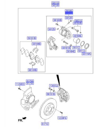 سیلندر ترمز جلو راست سوناتا  Hyundai/KIA Genuine Parts – MOBIS 581903SA25 