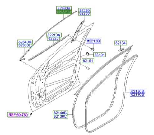 زه درب جلو چپ هیوندای Hyundai/KIA Genuine Parts – MOBIS  IX55  828503J000