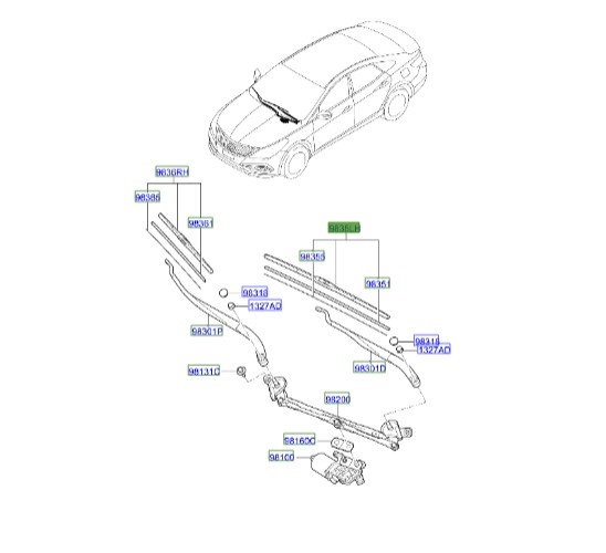 تیغه برف پاک کن جلو راست | Hyundai/KIA Genuine Parts – Mobis | آزرا HG  – اپتیما JF  –جی تی لاین – اپتیما MG  – اپتیما TF – اپیروس GH  – سانتافه CM  – سورنتو BL  – سوناتا LF  – سوناتا YF  – کادنزا VG  – کارنیوال VQ  – کوپه FX یا GK – ولستر FS