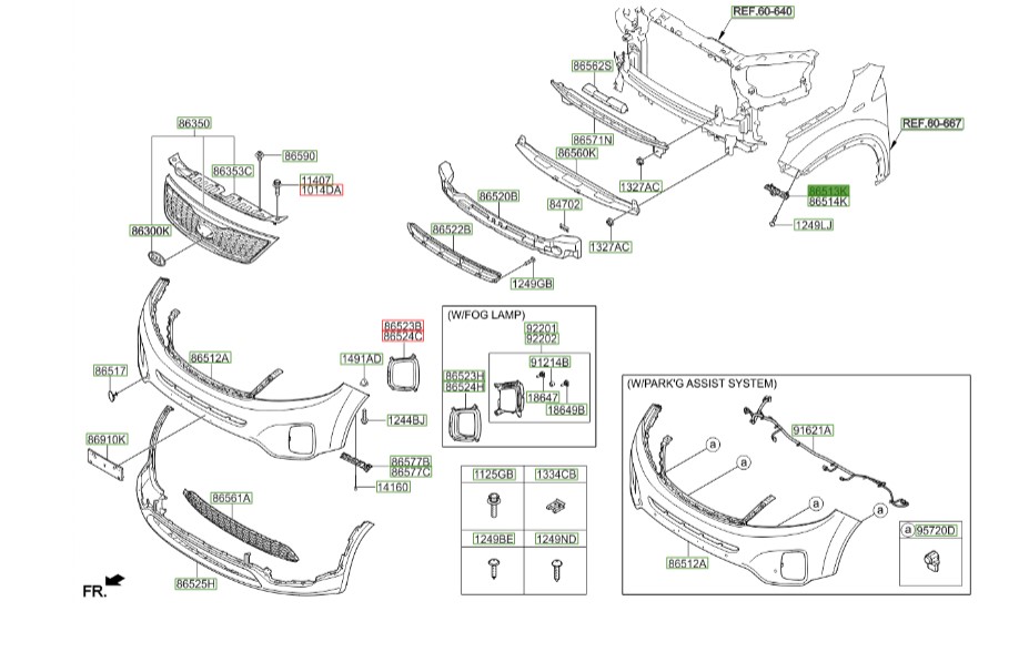 دیاق کناری سپر جلو چپ سورنتو 2013 | Hyundai/KIA Genuine Parts | سورنتو XM مدل 2010 تا 865132p5002014