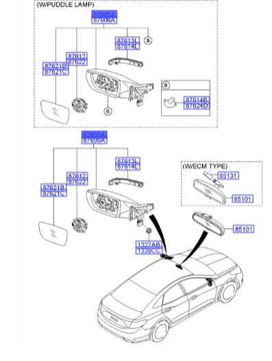 آینه گرنجور چپ آزرا  Hyundai/KIA Genuine Parts – MOBIS   876103V430