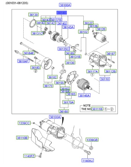 شفت دنده استارت آزرا Hyundai/KIA Genuine Parts – MOBIS   3614038040