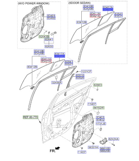 لچکی درب عقب راست سراتو | لچکی عقب راست سراتو | قاب گوشه درب عقب راست | Hyundai/KIA Genuine Parts – MOBIS | سراتو YD مدل 2014 تا 2018 | 83427A7000