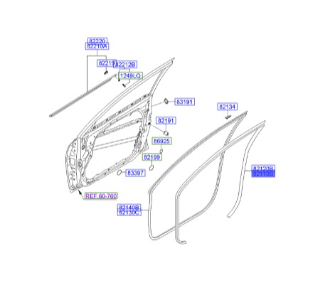 نوار دور ستون درب جلو چپ Hyundai/KIA Genuine Parts – MOBIS  I30  821102H001