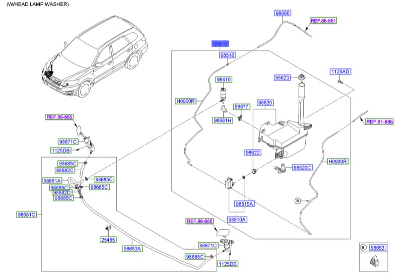 منبع شیشه شور کامل سانتافه Hyundai/KIA Genuine Parts – MOBIS   986102B600