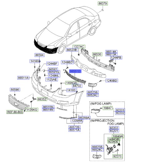 توری وسط سپر جلو کیا سراتو اصلی موبیس | شبکه مرکزی سپر جلو | Hyundai/KIA Genuine Parts – MOBIS | سراتو LD مدل 2007 تا 2009  865612F500
