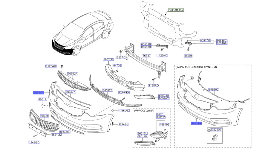 سپر جلو سراتو ۲۰۱۴ | Hyundai/KIA Genuine Parts | سراتو YD مدل ۲۰۱۴ تا ۲۰۱۸   86511A7000