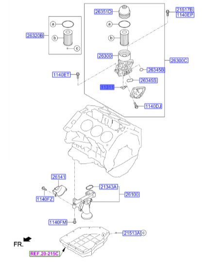 اورینگ پایه فیلتر روغن سانتافه کدنزا کارنیول سورنتو Hyundai/KIA Genuine Parts – MOBIS 263433c7120 