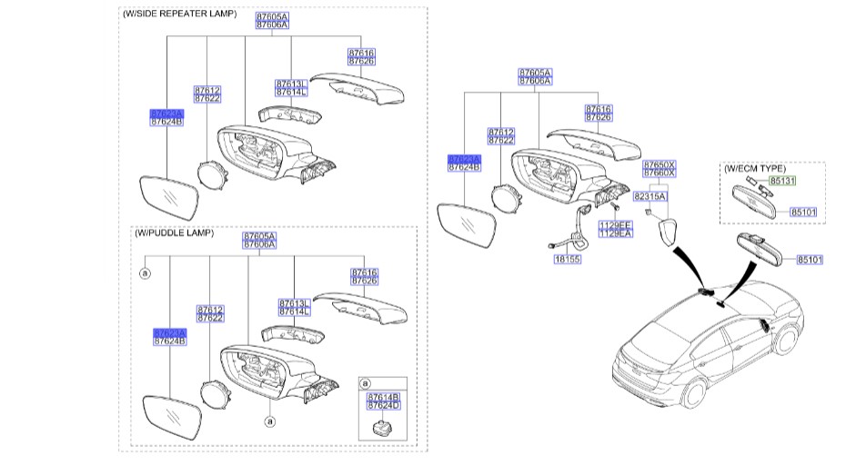 شیشه آینه بغل چپ سراتو | 87611A7BF0 | Hyundai/KIA Genuine Parts – MOBIS