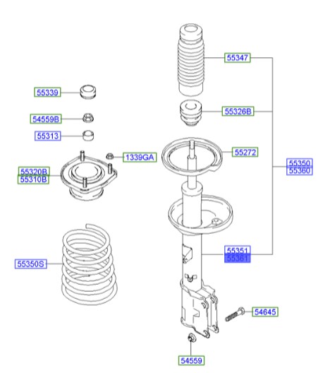 کمک فنر عقب راست هیوندای کوپه  Hyundai/KIA Genuine Parts – MOBIS   553612C300