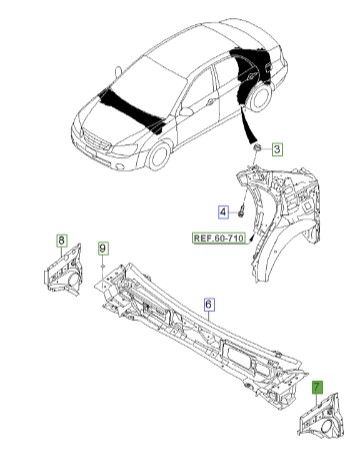 سه گوش خارجی چپ (ورق بیرونی بالای ستون کاول سمت چپ)سراتو 2008 | Hyundai/KIA Genuine Parts | سراتو مدل 2007 تا 2009  667562F000