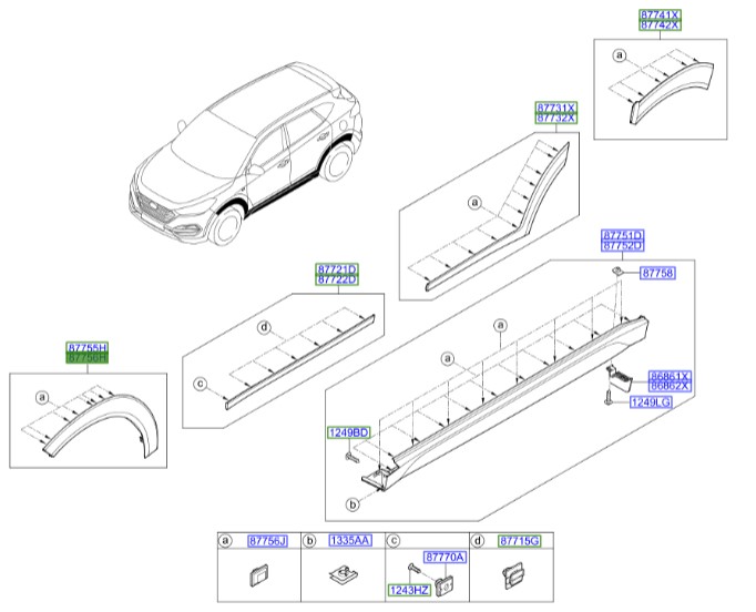 زه روی گلگیر راست هیوندای توسان  Hyundai/KIA Genuine Parts – MOBIS   87712D7000