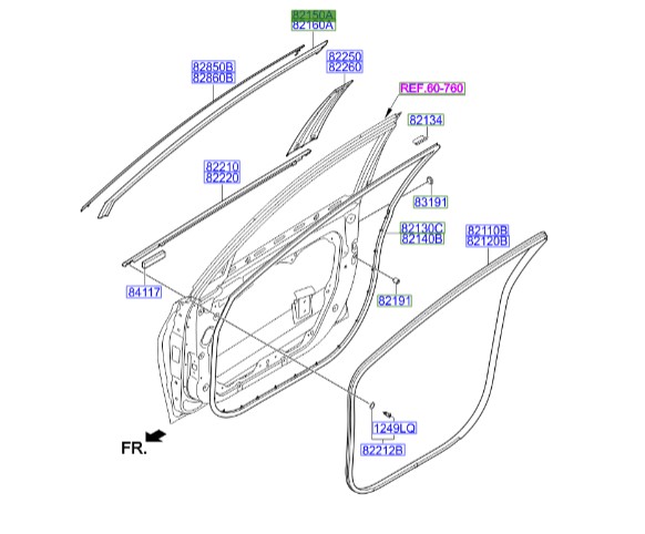 زه بالای درب جلو چپ آزرا  Hyundai/KIA Genuine Parts – MOBIS  821503V000