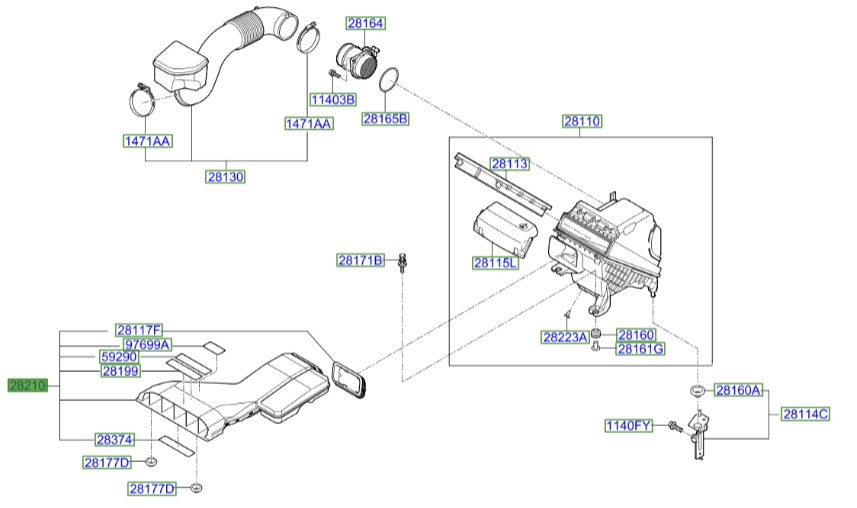 داکت خرطومی هواکش سوناتا هیبرید Hyundai/KIA Genuine Parts – MOBIS    LF  28210E6310