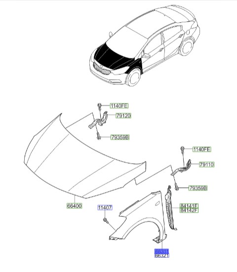 گلگیر جلو چپ سراتو YD | 66311A7000 | Hyundai/KIA Genuine Parts – MOBIS