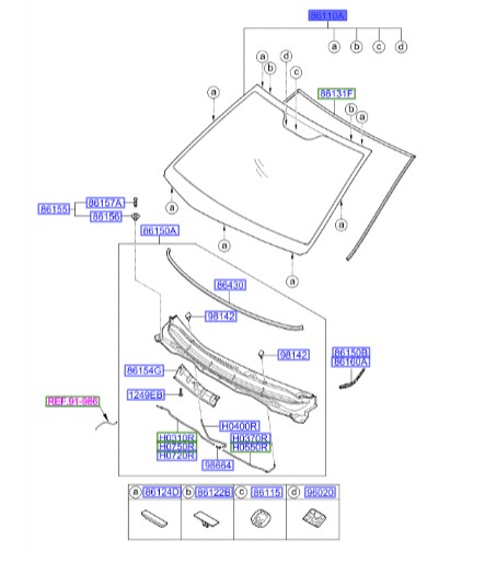 شیشه جلو  Hyundai/KIA Genuine Parts – MOBIS   I20  861101J310