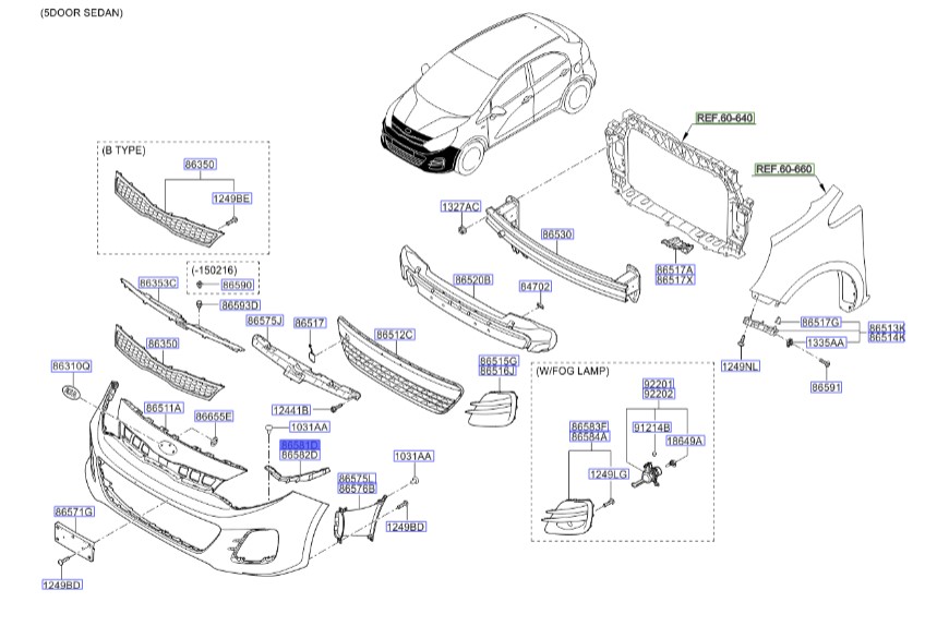 براکت سپر جلو کیا ریو (پایه نگهدارنده کامل قسمت بالای سپر جلو)، چپ 865811w500Hyundai/KIA Genuine Parts – MOBIS
