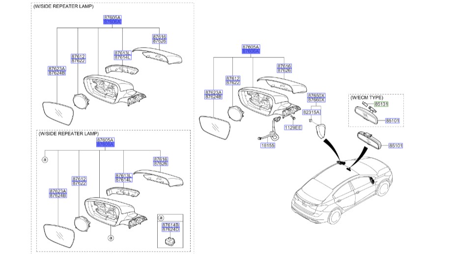آینه بغل راست کیا سراتو 2015 | Hyundai/KIA Genuine Parts – MOBIS | سراتو YD مدل 2014 تا 2018  87620A7BD0