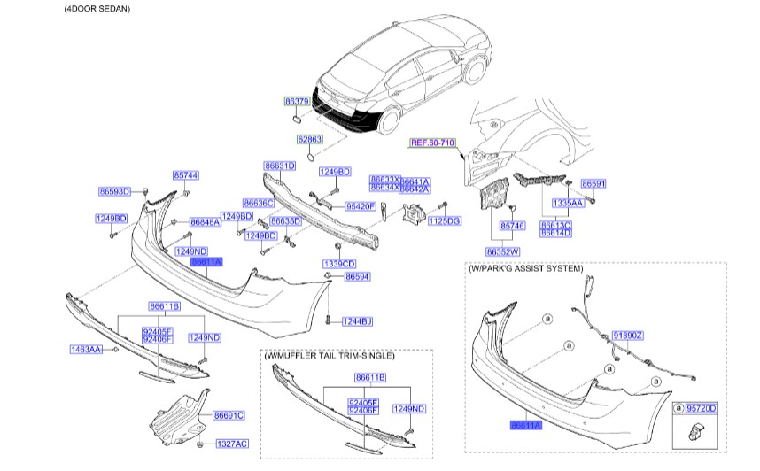 سپر عقب سراتو ۲۰۱۷ | Hyundai/KIA Genuine Parts | سراتو YD مدل ۲۰۱۴ تا ۲۰۱۸   86611A7810