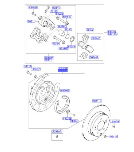 لنت ترمز دستی با کاسه پشت سوناتا Hyundai/KIA Genuine Parts – MOBIS  YF  582503S200