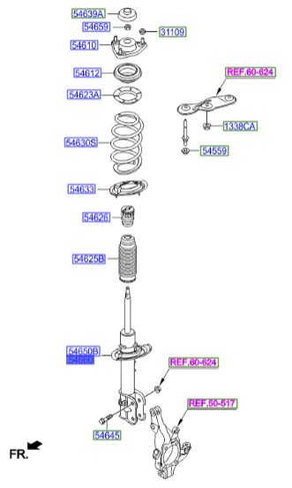 کمک فنر جلو راست هیوندای سانتافه Hyundai/KIA Genuine Parts – MOBIS  546612W870