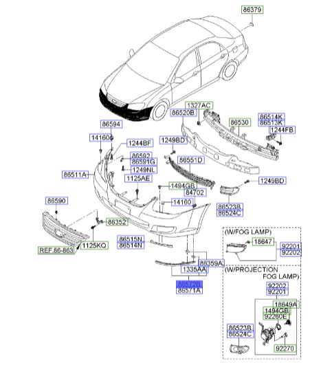 زه پایین سپر جلو راست سراتو 2006 | 865722F500 | Hyundai/KIA Genuine Parts – MOBIS