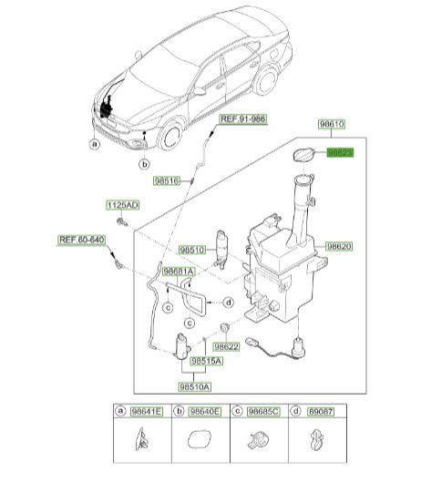 درب مخزن شیشه شور | Hyundai/KIA Genuine Parts – MOBIS | سراتو YD مدل 2014 تا 2018  98623A6000