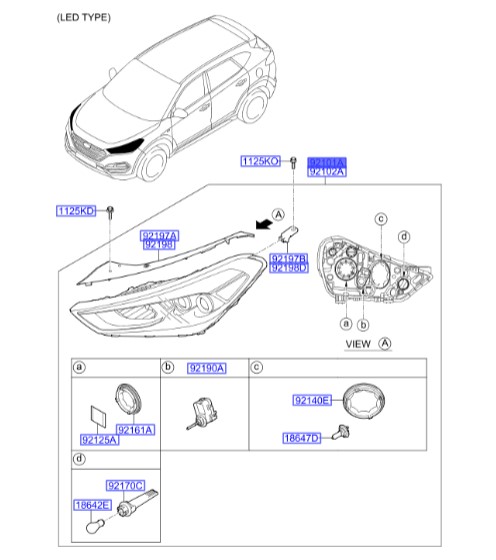 چراغ جلو کامل چپ هیوندای توسان  Hyundai/KIA Genuine Parts – MOBIS  92101D7200