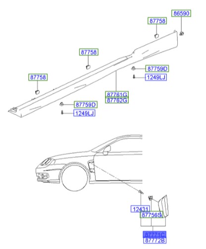 زه روی گلگیر چپ کوپه  Hyundai/KIA Genuine Parts – MOBIS   877732C700 