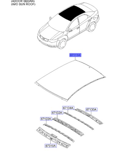پوسته سقف سراتو | Hyundai/KIA Genuine Parts | سراتو TD مدل 2010 سایپایی و وارداتی  671111M010