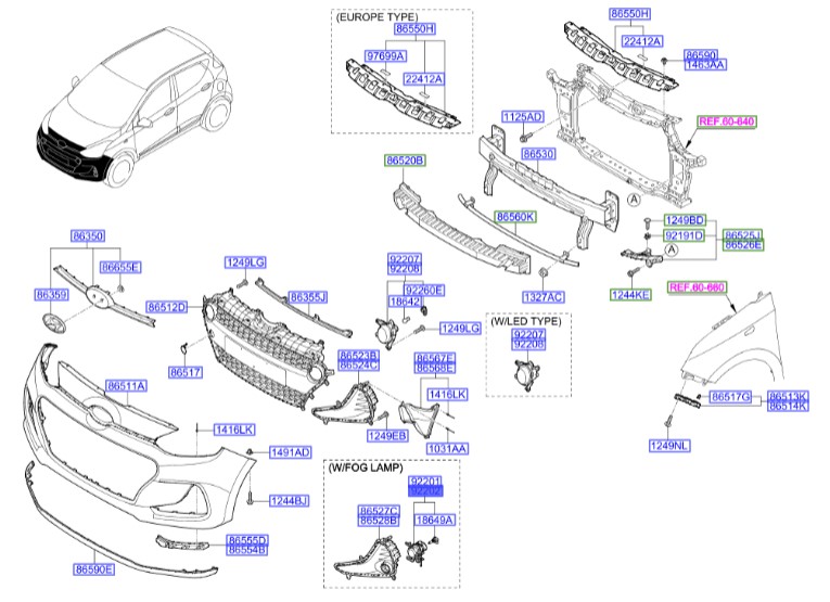 مه شکن جلو راست هیوندای  Hyundai/KIA Genuine Parts – MOBIS   I10  92202B9500