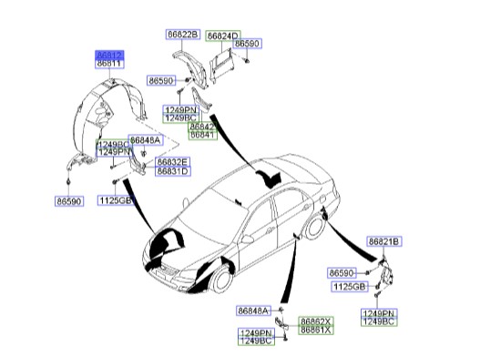 شل گیر جلو راست سراتو 2008 | Hyundai/KIA Genuine Parts | سراتو مدل 2007 تا 2009   868122F501