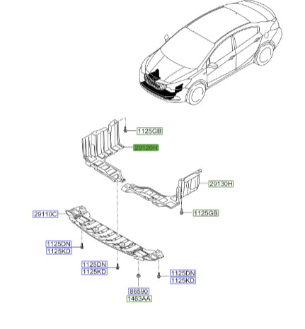 سینی زیر موتور راست سراتو 2014 | Hyundai/KIA Genuine Parts | سراتو YD مدل 2014 تا 2018  29120A7000