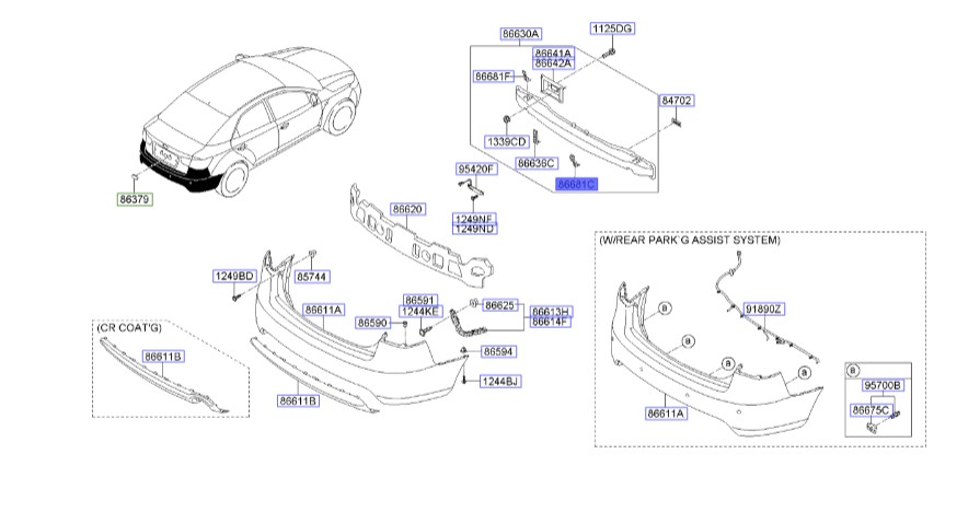 پایه دیاق پشت سپر عقب سراتو | نگهدارنده سپر عقب| براکت سپر عقب| Hyundai/KIA Genuine Parts – MOBIS | سراتو 866851M000