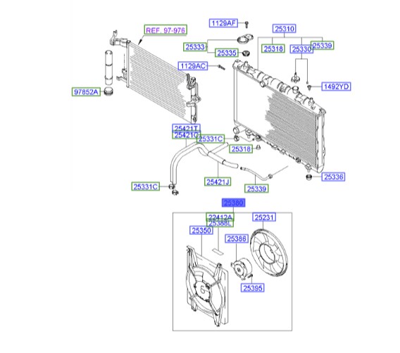 بادگیر رادیاتور آب کوپه Hyundai/KIA Genuine Parts – MOBIS  253802C000 
