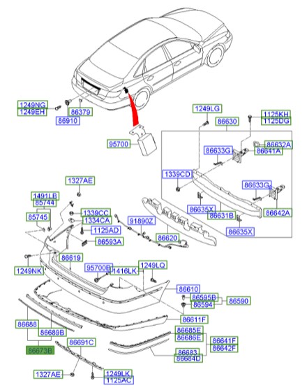 زه سپر عقب وسط کامل جنسیس   Hyundai/KIA Genuine Parts – MOBIS    866873M500 