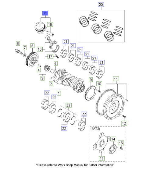 پیستون و گژن پین استاندارد کارنز | Hyundai/KIA Genuine Parts | اپتیما MG مدل 2009 و 2010 – کارنز UN مدل 2008 تا 2013 – سانتافه CM مدل 2008 تا 2013