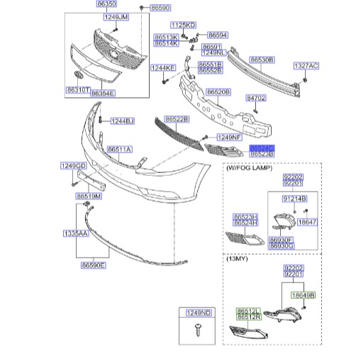 قاب مه شکن سپر جلو راست سراتو 2010 | Hyundai/KIA Genuine Parts | 865641M000