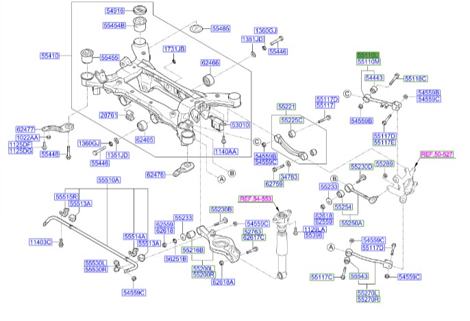 طبق عقب بالا چپ میل با بوش جنسیس_کوپه Hyundai/KIA Genuine Parts – MOBIS   551002M500