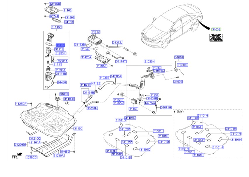 اورینگ پمپ بنزین سوناتا  Hyundai/KIA Genuine Parts – MOBIS YF  311153Z000 