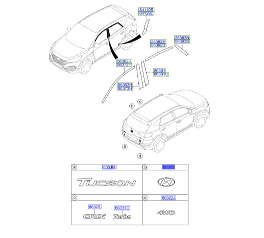 آرم H توسان هیوندای | لوگوی H هیوندای | نشان H جلو توسان | Hyundai/KIA Genuine Parts – MOBIS | Hyundai Tucson | 86300D3100