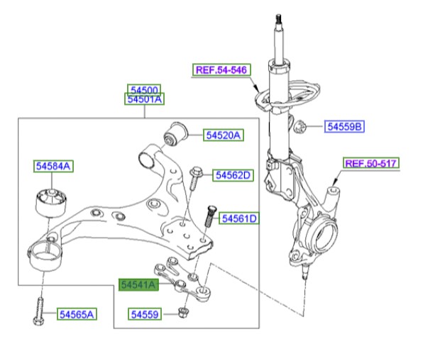 مفصل طبق جلو توسان  Hyundai/KIA Genuine Parts – MOBIS   545412E000