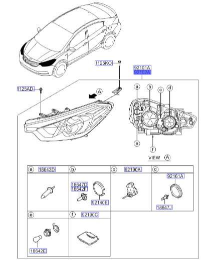 چراغ جلو راست | Hyundai/KIA Genuine Parts – MOBIS | سراتو YD مدل 2014 تا 2018  92102A7030