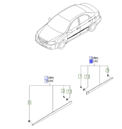 گارنیش درب عقب چپ سراتو | قاب تریم درب عقب چپ | فلاپ روی درب عقب چپ | Hyundai/KIA Genuine Parts – MOBIS | سراتو  877212F300
