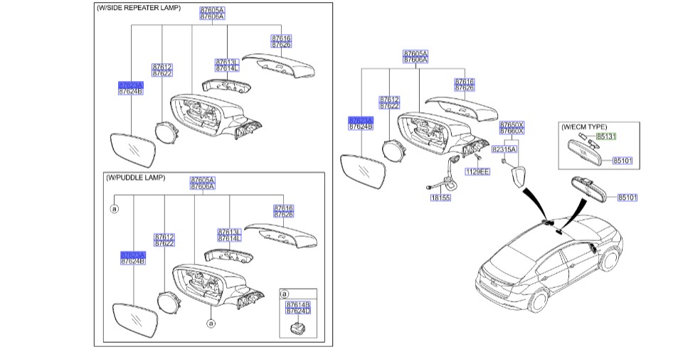 شیشه آینه بغل چپ سراتو 2014 | 87611A7020 | Hyundai/KIA Genuine Parts – MOBIS
