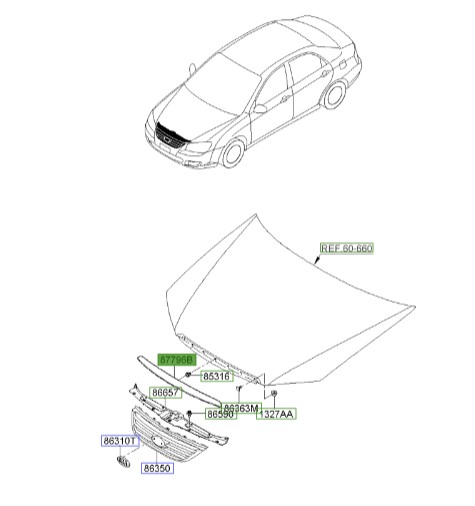  زه لب کاپوت / زه کاپوت سراتو 2008 | Hyundai/KIA Genuine Parts | سراتو LD مدل 2007 تا 2009  863702F500