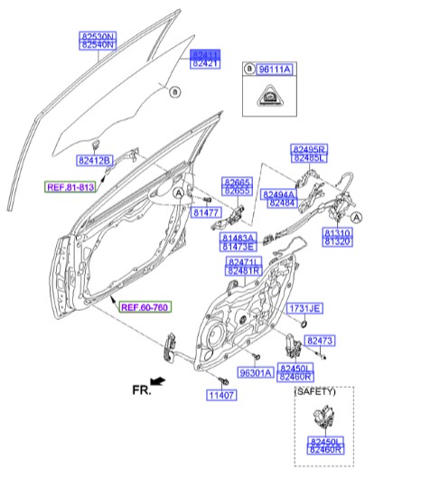 شیشه درب جلو چپ النترا  Hyundai/KIA Genuine Parts – MOBIS  824113X011